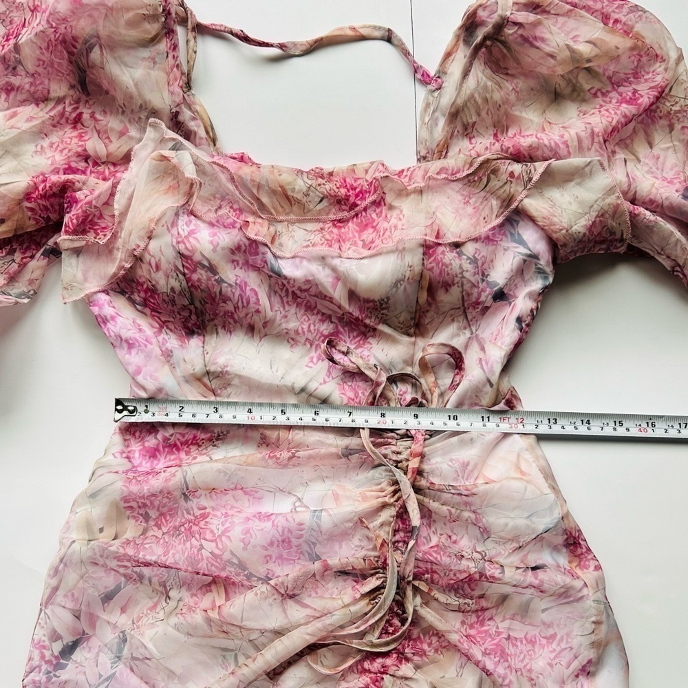 Floral print mini dress with ruffles long sleeve pattern - Picture 7 of 10